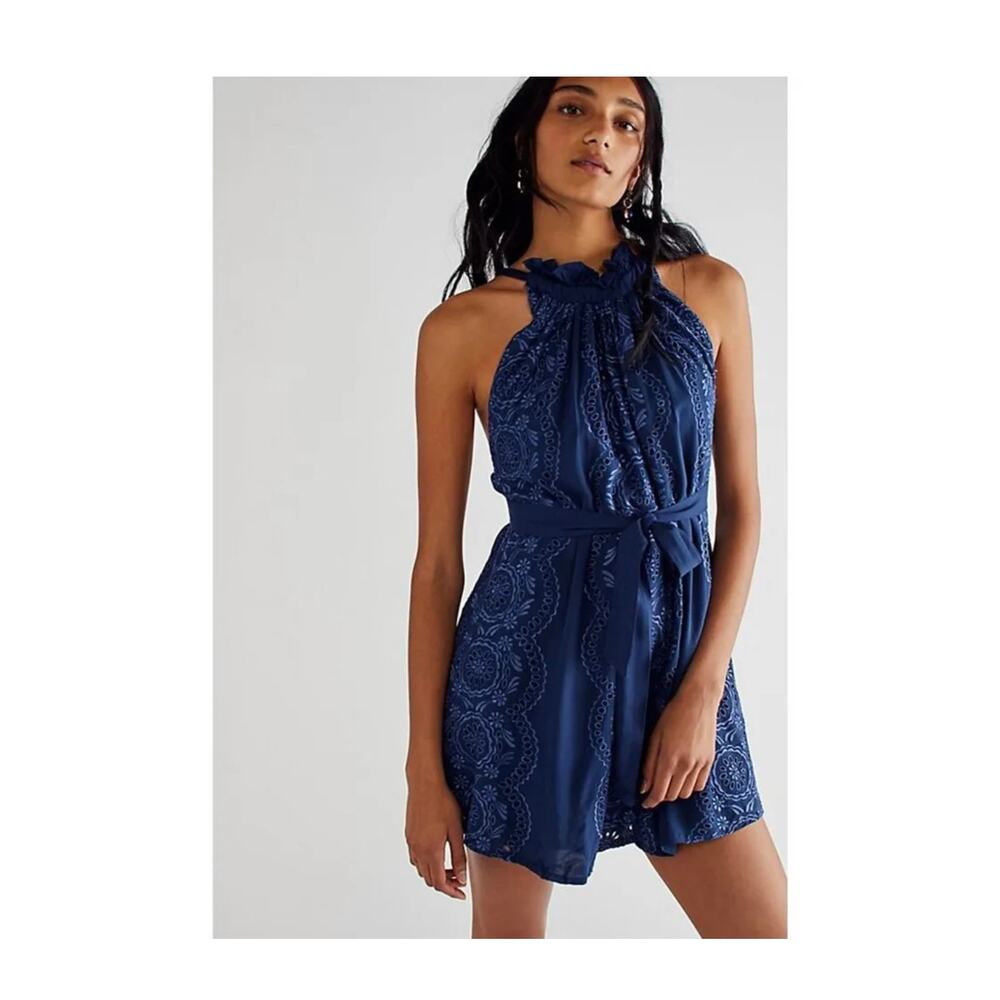 NEW NWT Free People Mimosa Eyelet Mini Dress Blue Size M - Picture 3 of 8